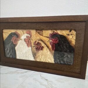 FRAMED Glass Top Ply Wood Farm Animal Tray Wall Hanging Country Kitchen Rustic